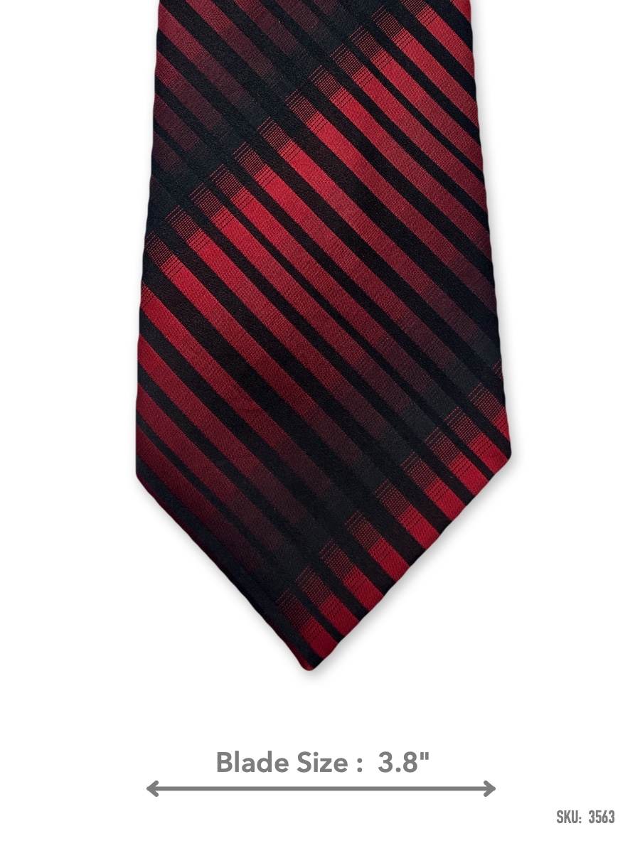 3563 Red and black gradient striped silk tie – front blade view