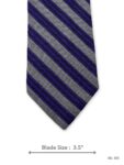 Grey and purple striped silk tie – front blade view