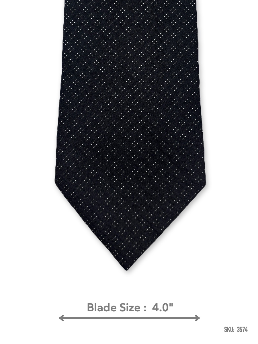 3574 Black silk tie with white micro dot pattern – front blade view