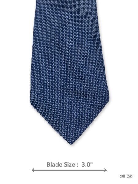 Blue silk tie with light blue micro dot pattern – front blade view