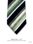Black tie with green, light green, and grey diagonal stripes – front blade view
