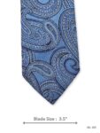 Light blue tie with navy and white paisley pattern – front blade view