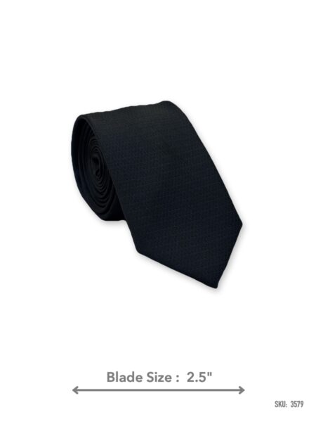 Black slim solid tie – rolled view