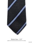 Black silk tie with light blue diagonal stripes – front blade view