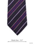 Dark purple tie with magenta, lilac, and blue diagonal stripes – front blade view